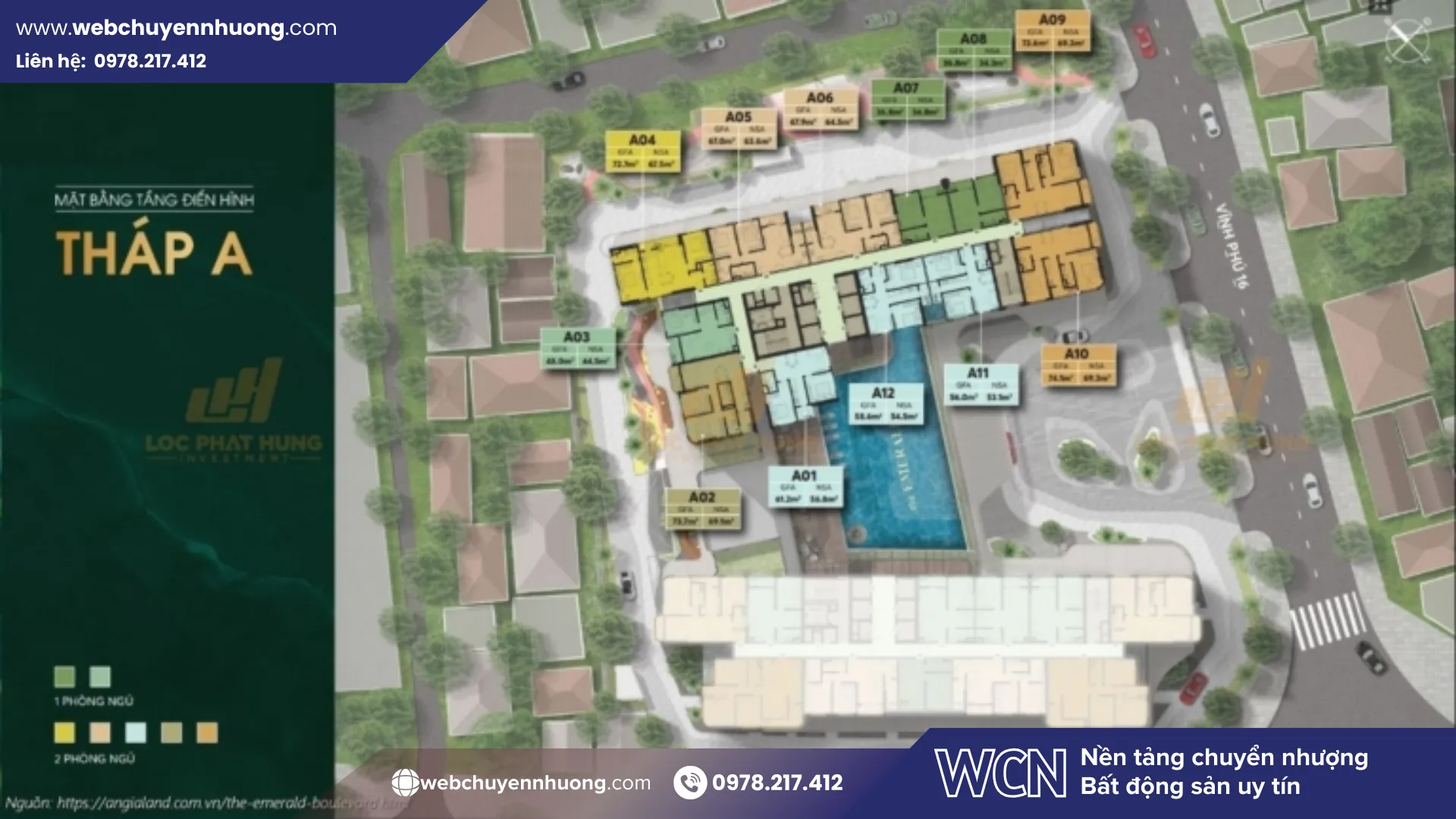 Về tổng thể, mặt bằng The Emerald Boulevard được quy hoạch theo mô hình tháp căn hộ cao tầng hiện đại, với mật độ xây dựng hợp lý, khoảng cách giữa các block rộng rãi, giúp tăng đối lưu không khí và đảm bảo không gian sống thông thoáng.