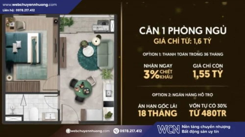 Căn 1 phòng ngủ The Emerald Boulevard có giá từ 1,6 tỷ đồng, phù hợp với người trẻ, vợ chồng mới cưới hoặc nhà đầu tư muốn tối ưu vốn ban đầu và khai thác cho thuê.