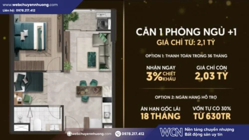 Căn 1 phòng ngủ +1 The Emerald Boulevard có giá từ 2,1 tỷ đồng, phù hợp với khách hàng cần không gian linh hoạt hơn