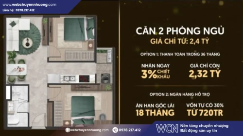 Căn 2 phòng ngủ The Emerald Boulevard có giá từ 2,4 tỷ đồng, phù hợp với gia đình trẻ mua để ở lâu dài hoặc nhà đầu tư muốn khai thác tệp khách thuê rộng hơn.