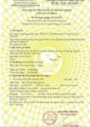 Giấy chứng nhận đăng ký doanh nghiệp của chủ đầu tư dự án căn hộ TT Avio