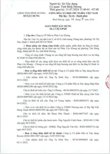 Giấy phép xây dựng dự án căn hộ TT Avio Dĩ An