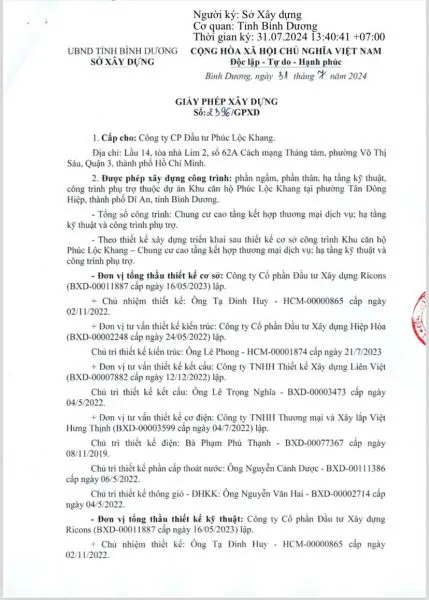 Giấy phép xây dựng dự án căn hộ TT Avio Dĩ An