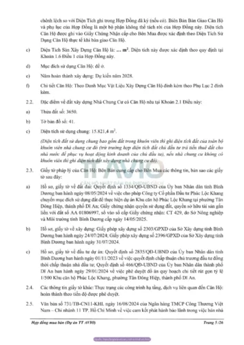 Hợp đồng mua bán căn hộ TT Avio quy định, nếu diện tích bàn giao thực tế chênh lệch trong ±1% so với hợp đồng thì không điều chỉnh giá bán.