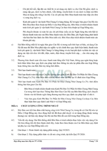 Điều 3 của hợp đồng mua bán căn hộ TT Avio quy định giá bán căn hộ cùng phương thức và thời hạn thanh toán mà Bên Mua phải thực hiện.