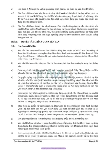Qua các cam kết về chất lượng thi công và tiến độ cụ thể, hợp đồng mua bán căn hộ TT Avio thể hiện rõ trách nhiệm của Bên Bán trong việc triển khai dự án đúng thiết kế, đúng lộ trình và đảm bảo điều kiện bàn giao theo thỏa thuận.