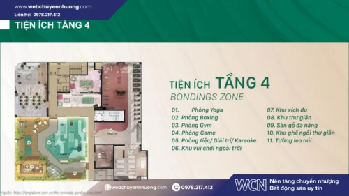Bonding Zone tầng 4 tạo nên khác biệt cho tiện ích The Emerald Garden View với thiết kế mở, khuyến khích vận động và gắn kết cộng đồng.